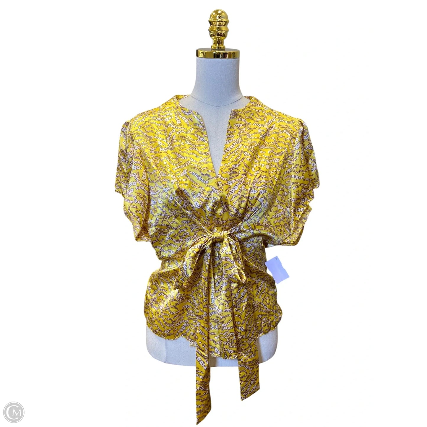 Blouse Short Sleeve By Bcbgmaxazria In White & Yellow, Size: Xl