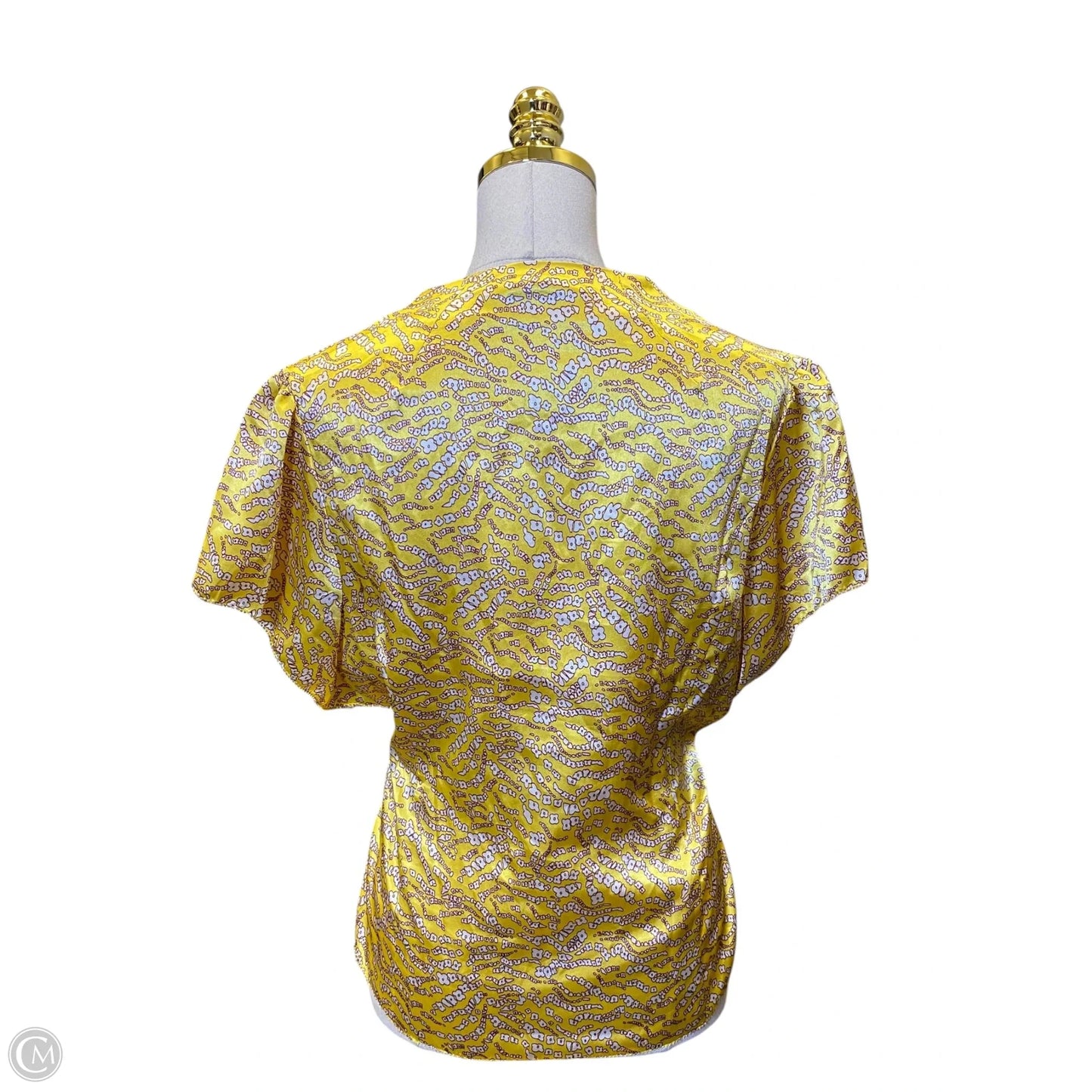 Blouse Short Sleeve By Bcbgmaxazria In White & Yellow, Size: Xl
