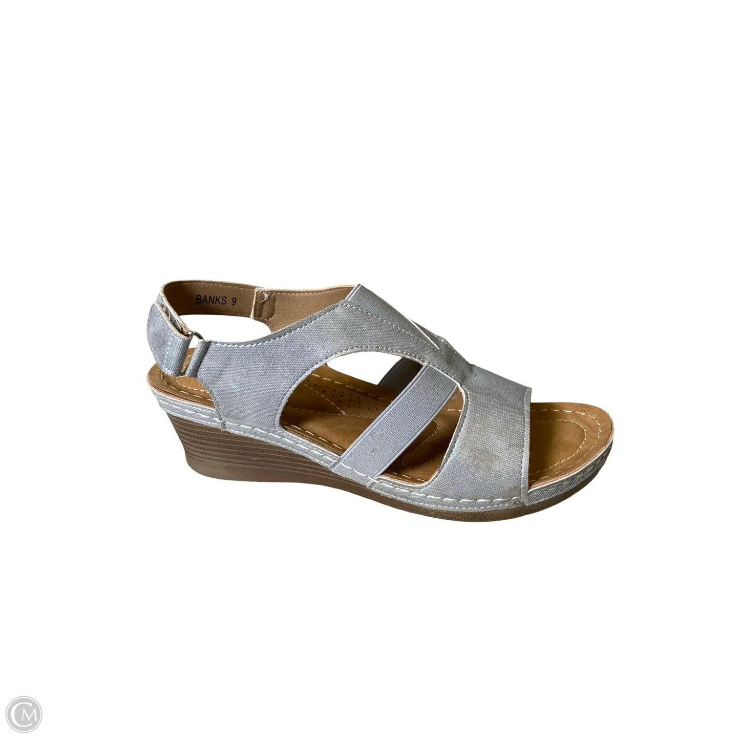Sandals Heels Wedge By Clothes Mentor In Grey & Tan, Size: 9