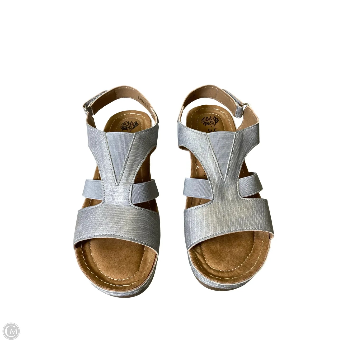 Sandals Heels Wedge By Clothes Mentor In Grey & Tan, Size: 9