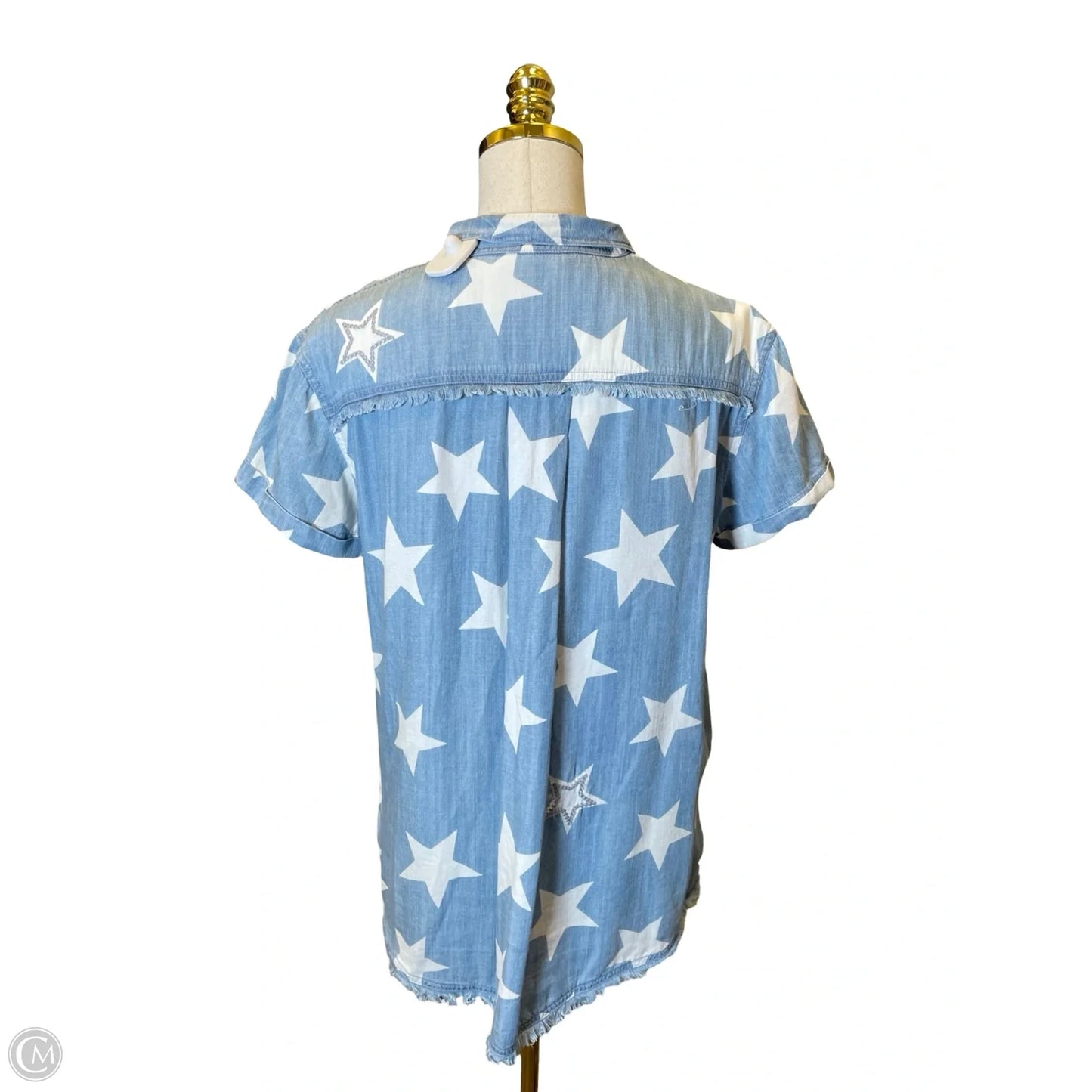 Blouse Short Sleeve By John Mark In Blue & White, Size: M