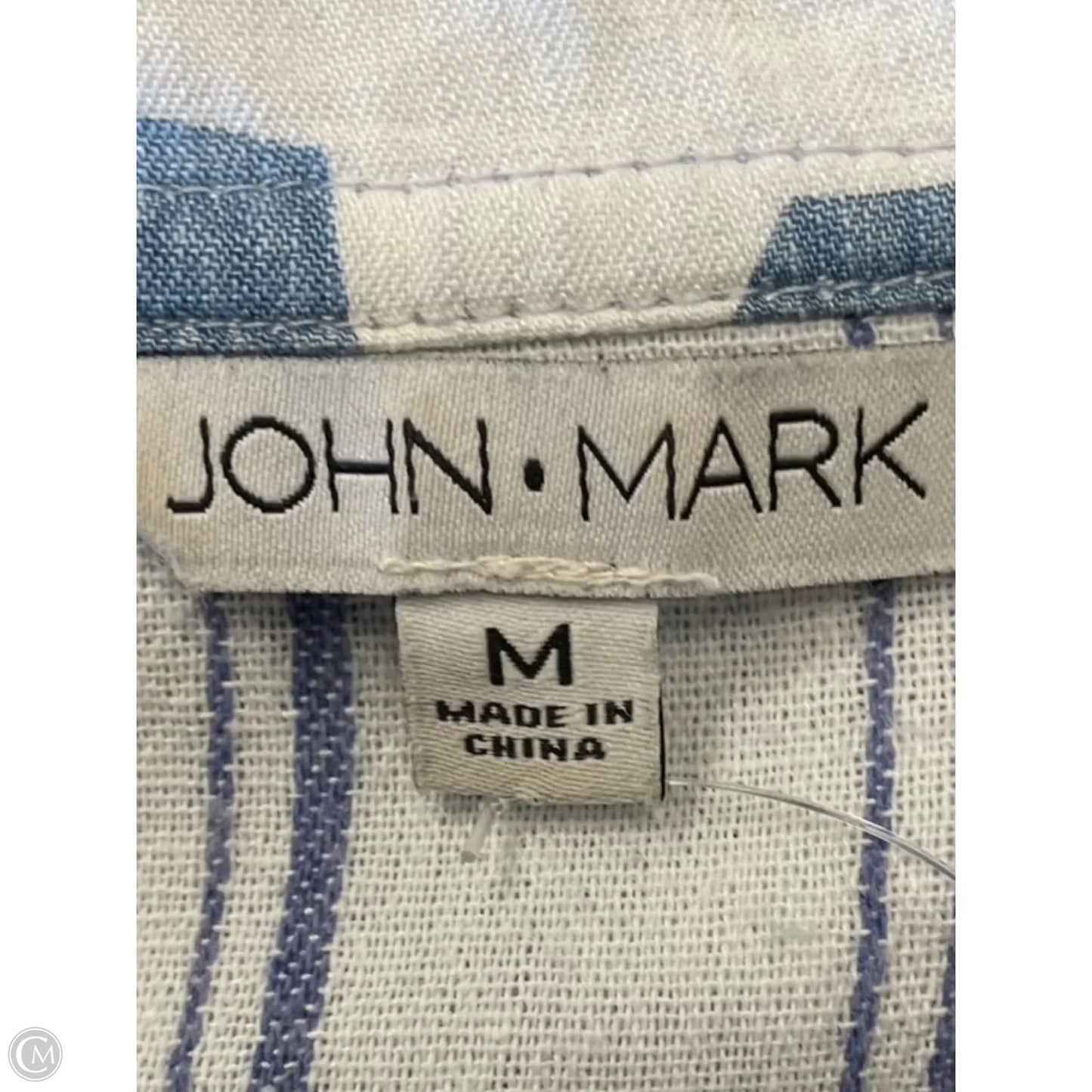 Blouse Short Sleeve By John Mark In Blue & White, Size: M