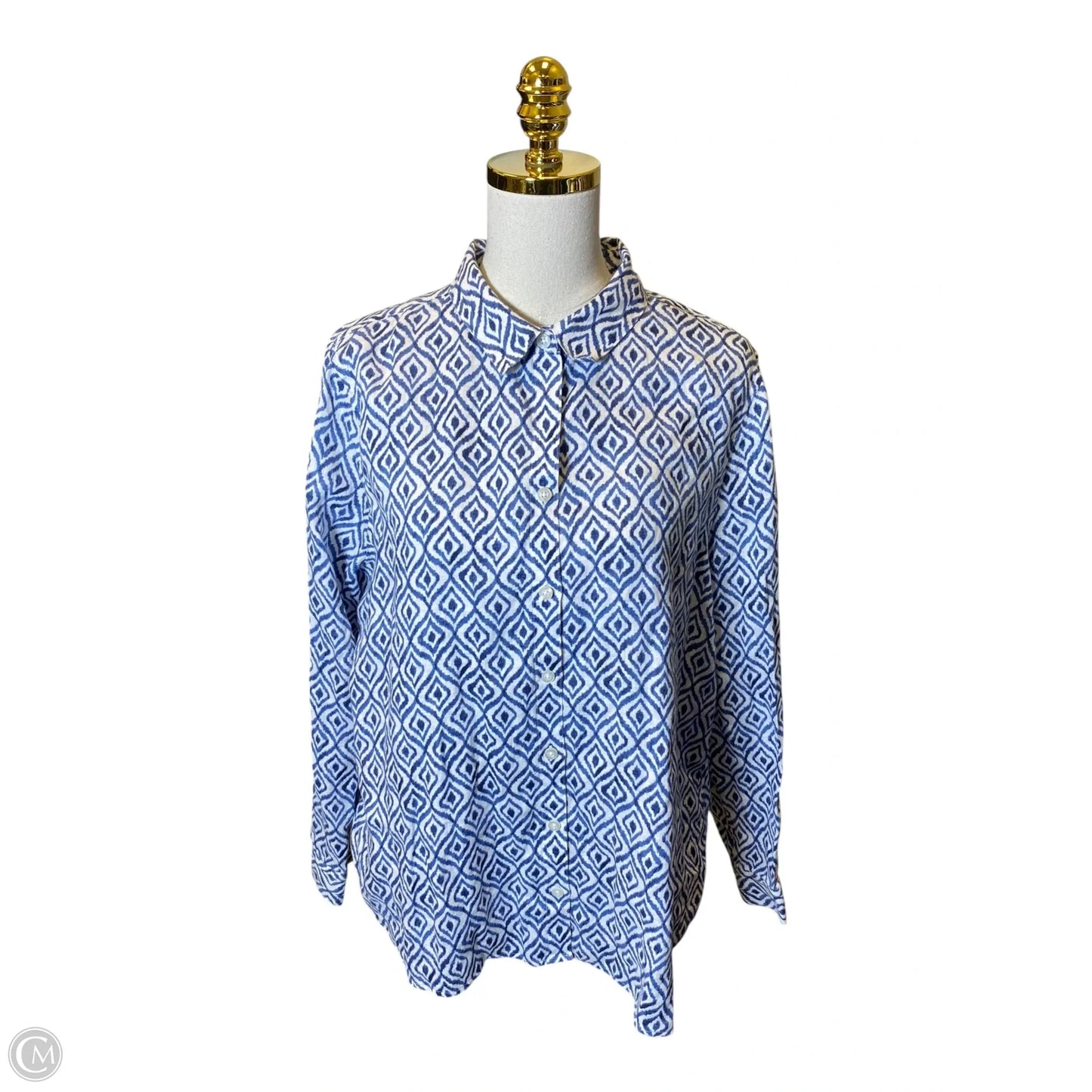 Blouse Long Sleeve By Chicos In Blue & White, Size: Xl