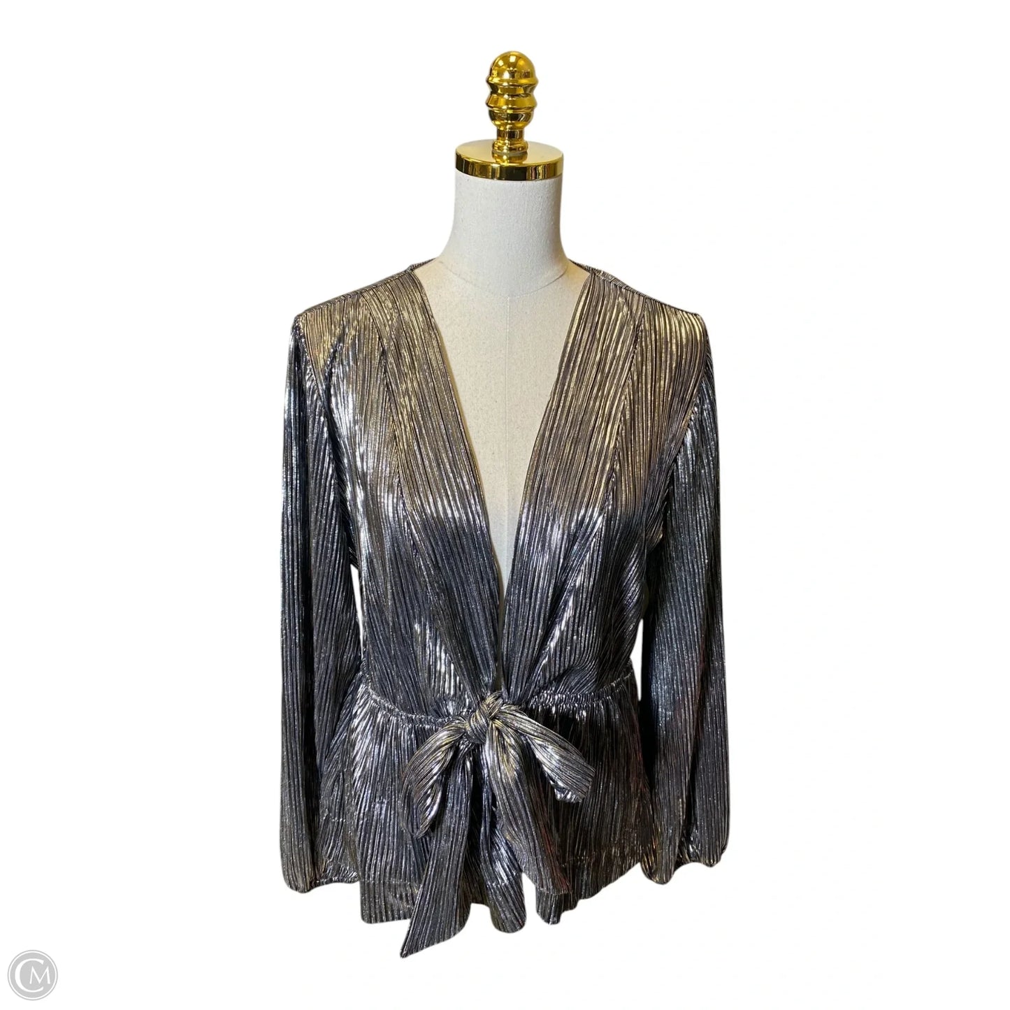 Blouse Long Sleeve By Cato In Silver, Size: 14