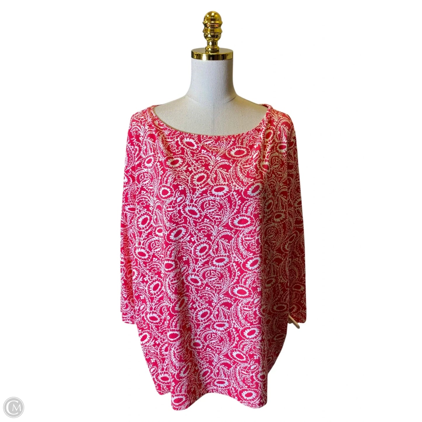 Blouse 3/4 Sleeve By Talbots In Pink & White, Size: 3x