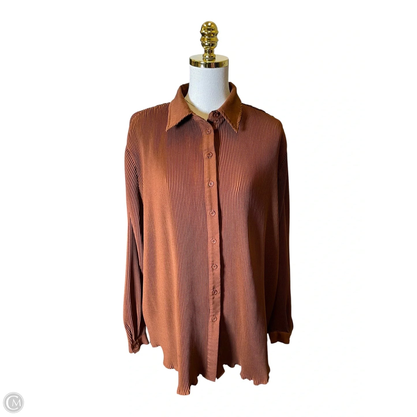 Blouse Long Sleeve By Pretty Little Thing In Brown, Size: S