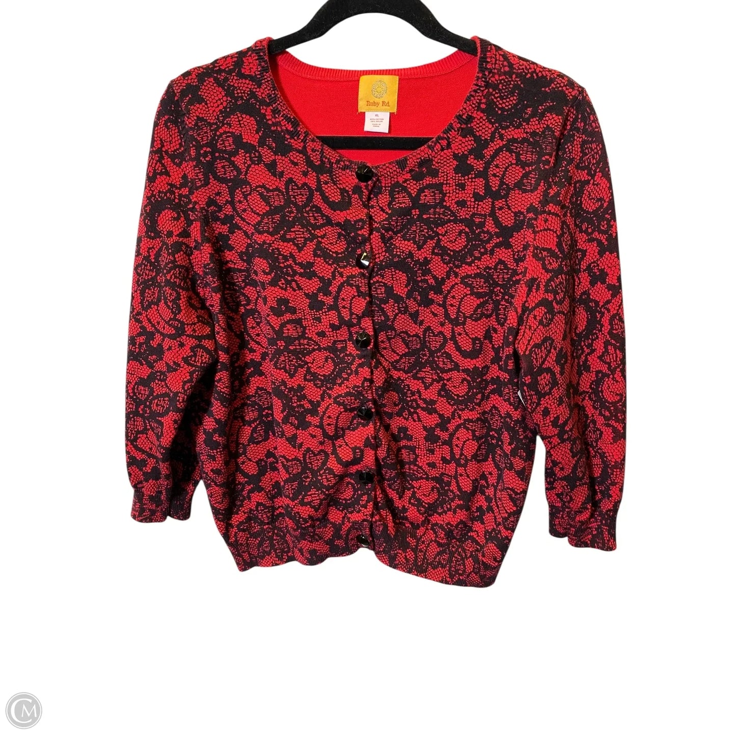 Cardigan By Ruby Rd In Black & Red, Size: Xl