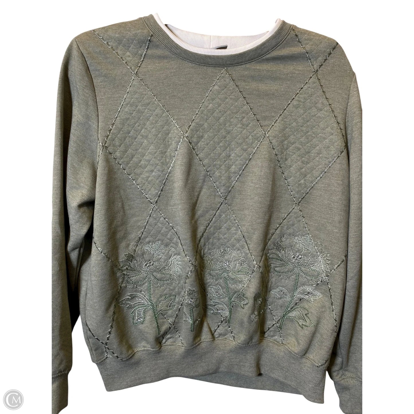 Sweater By Alfred Dunner In Green & White, Size: M