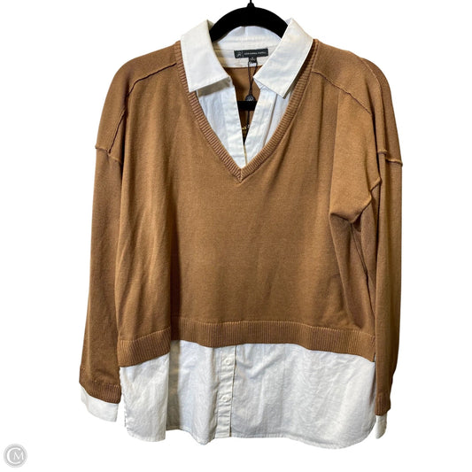 Top Long Sleeve By Adrianna Papell In Brown & White, Size: M