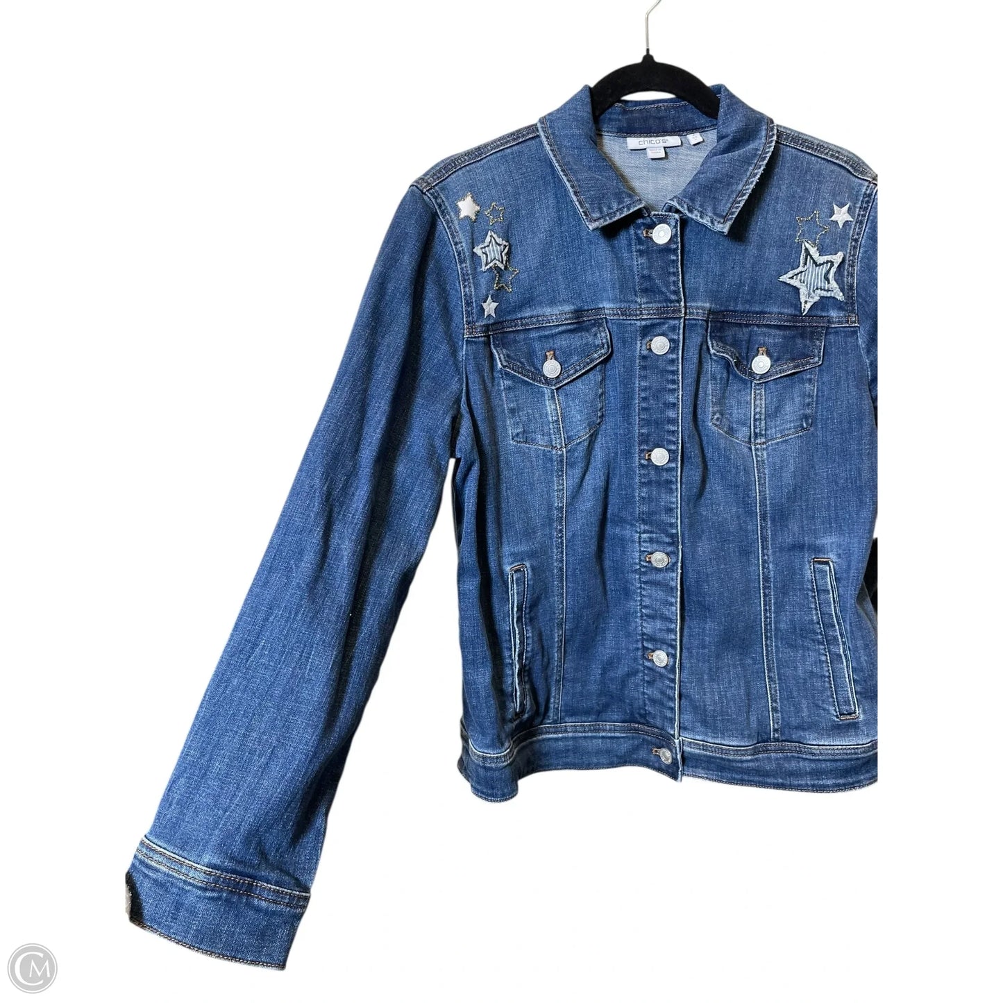 Jacket Denim By Chicos In Blue, Size: L