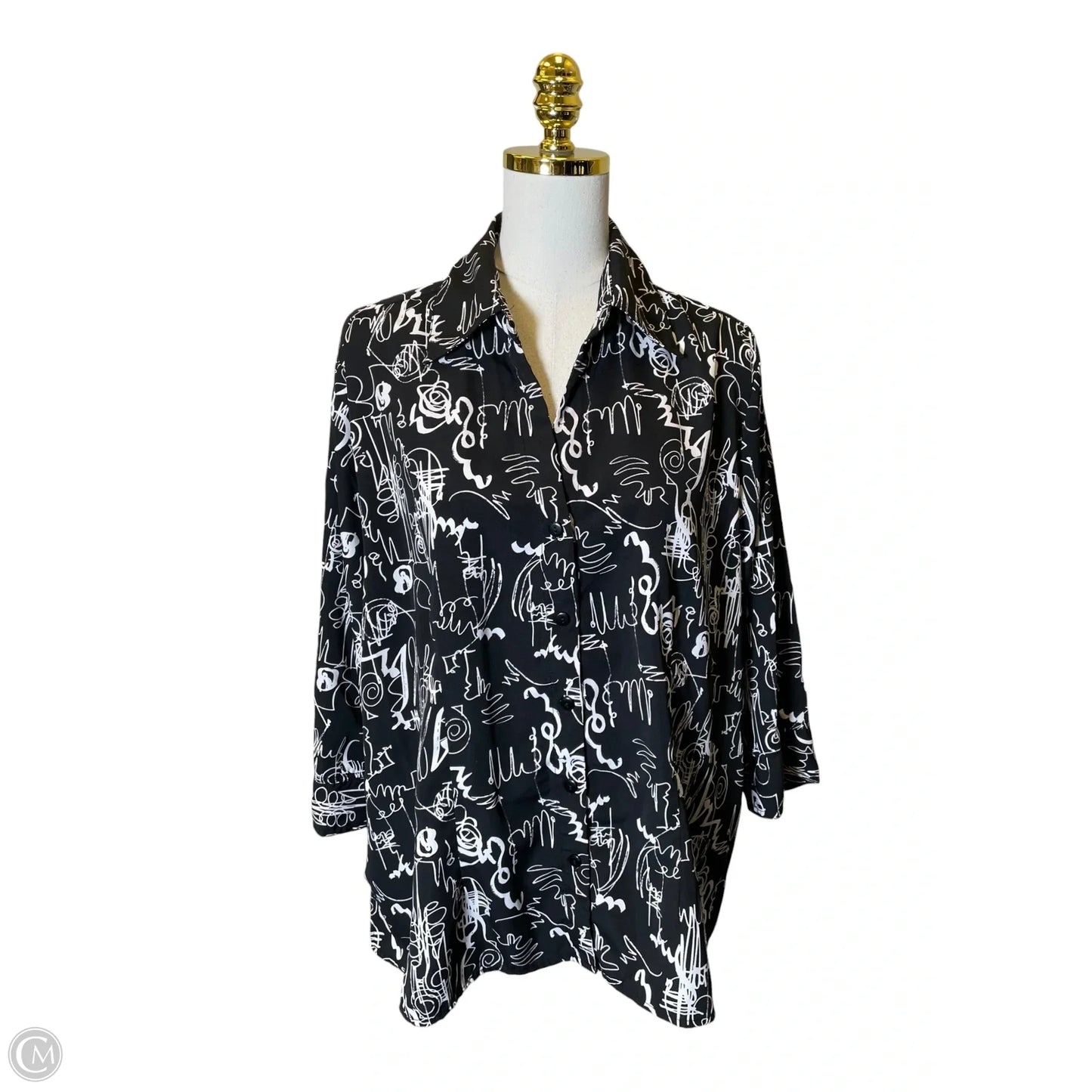 Blouse 3/4 Sleeve By Clothes Mentor In Black & White, Size: L