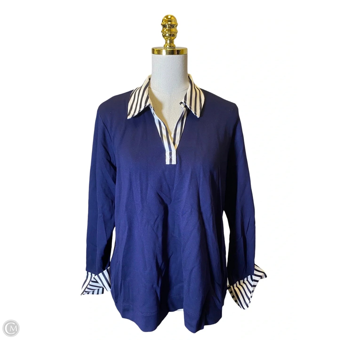 Blouse Long Sleeve By Jones New York In Navy, Size: Xl