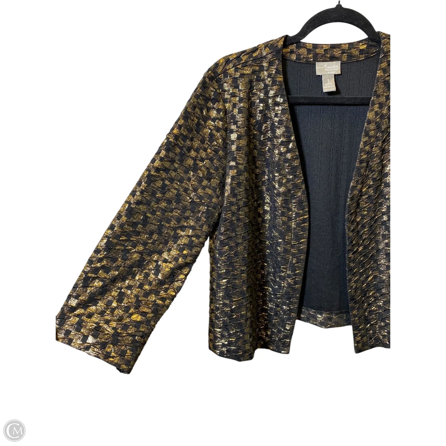 Cardigan By Chicos In Black & Gold, Size: M