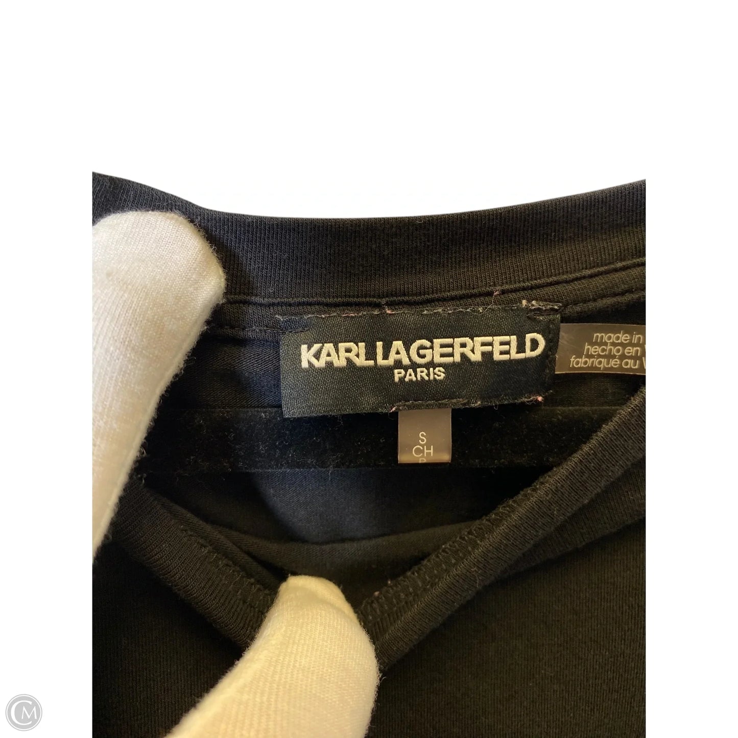 Top Short Sleeve Designer By Karl Lagerfeld In Black & White, Size: S