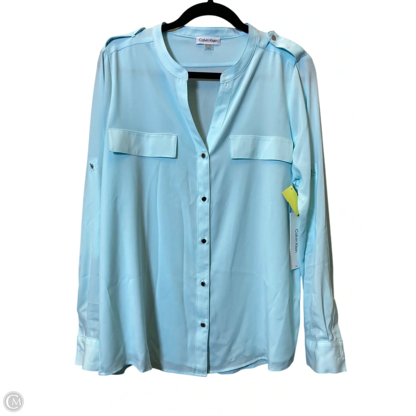 Top Long Sleeve By Calvin Klein In Aqua, Size: L