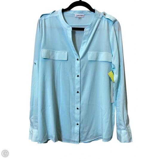Top Long Sleeve By Calvin Klein In Aqua, Size: L