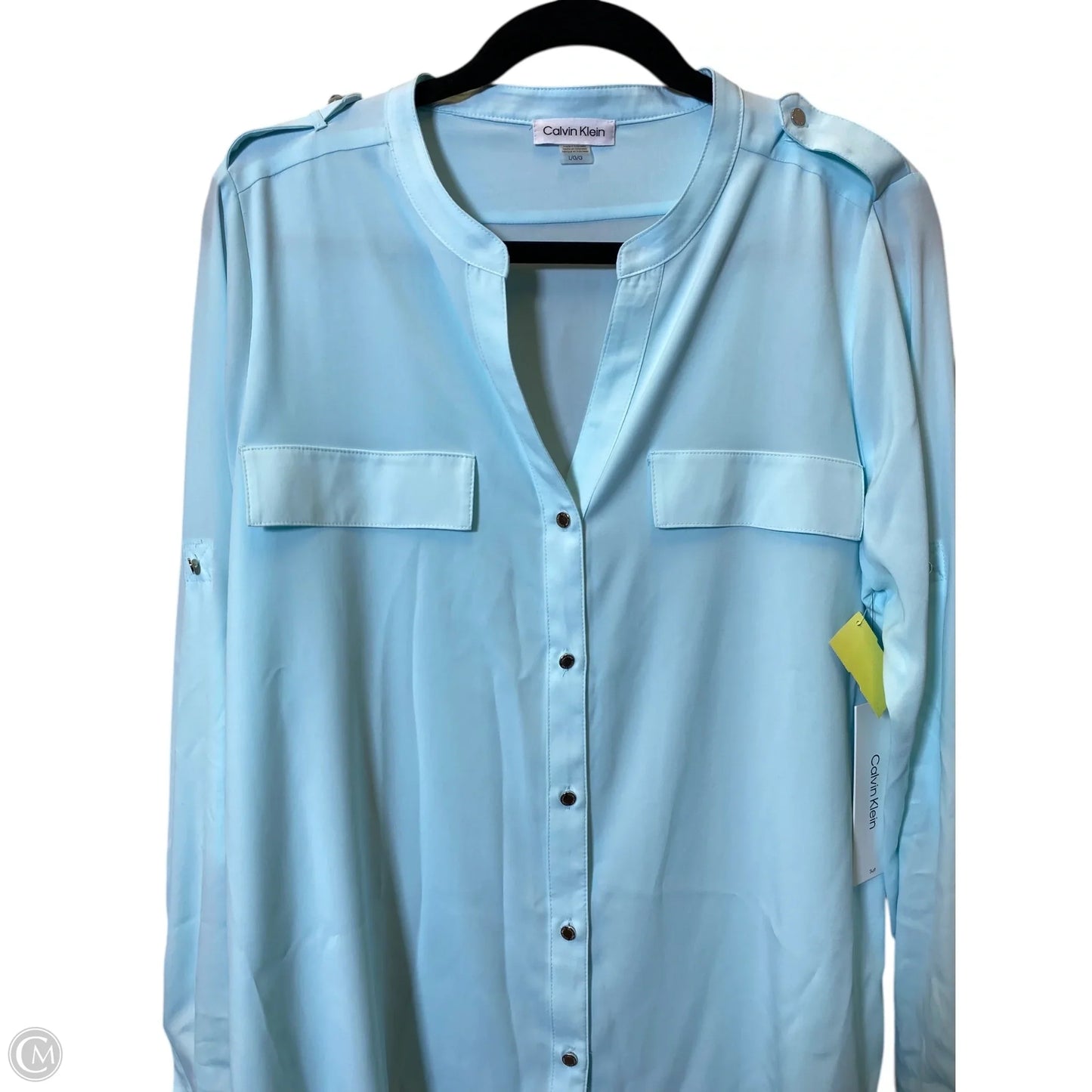 Top Long Sleeve By Calvin Klein In Aqua, Size: L