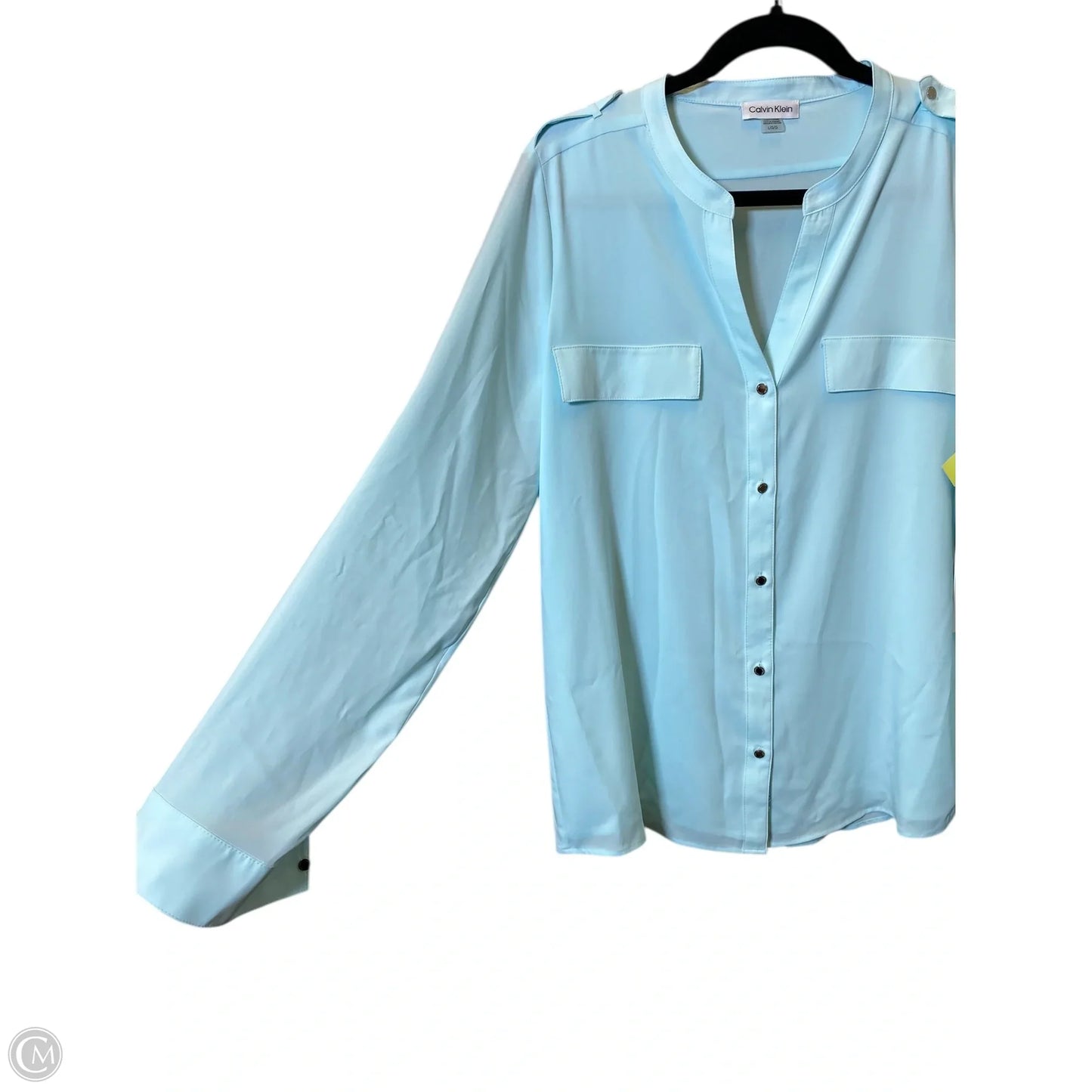 Top Long Sleeve By Calvin Klein In Aqua, Size: L