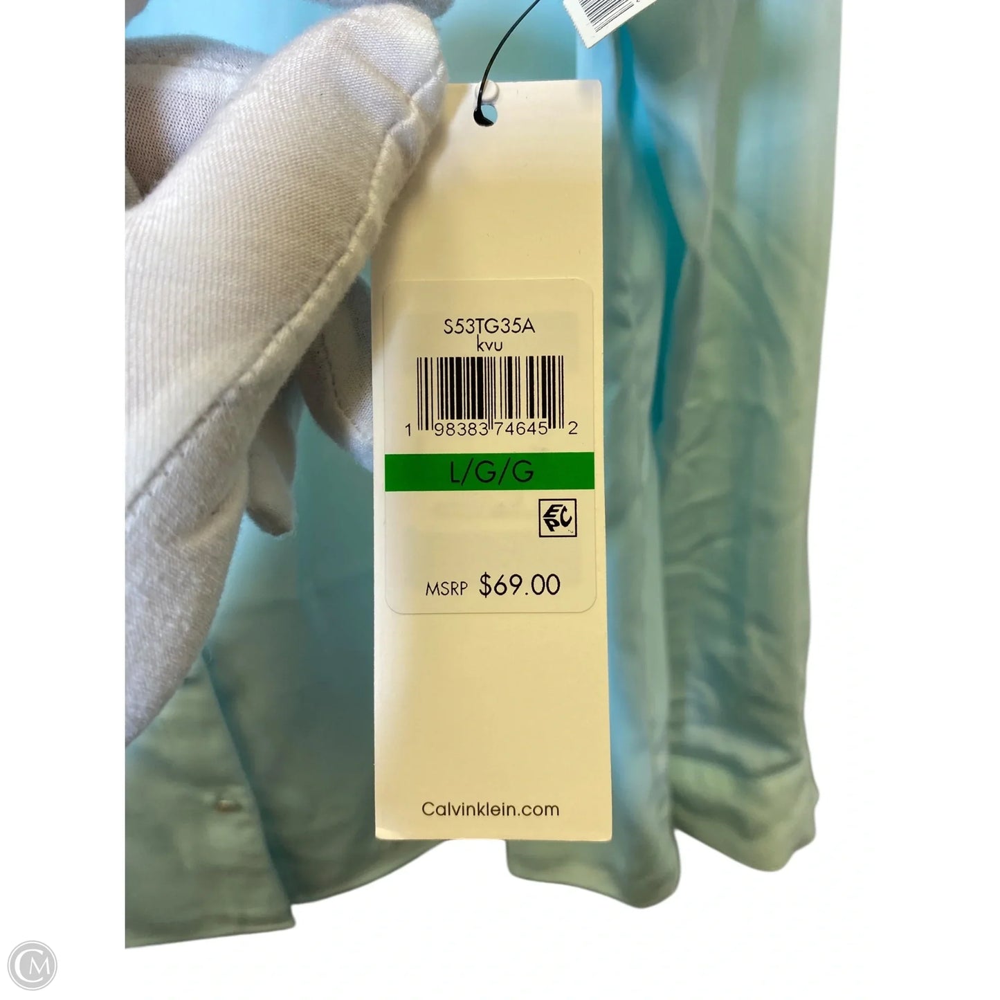 Top Long Sleeve By Calvin Klein In Aqua, Size: L