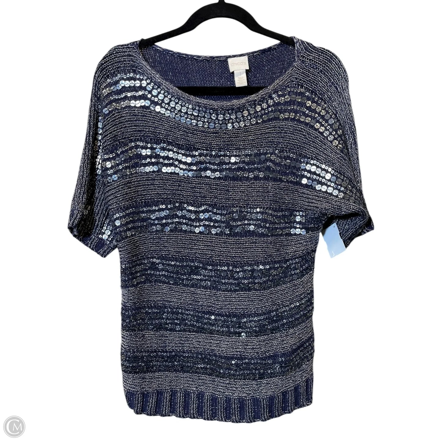 Blouse Short Sleeve By Chicos In Navy, Size: M