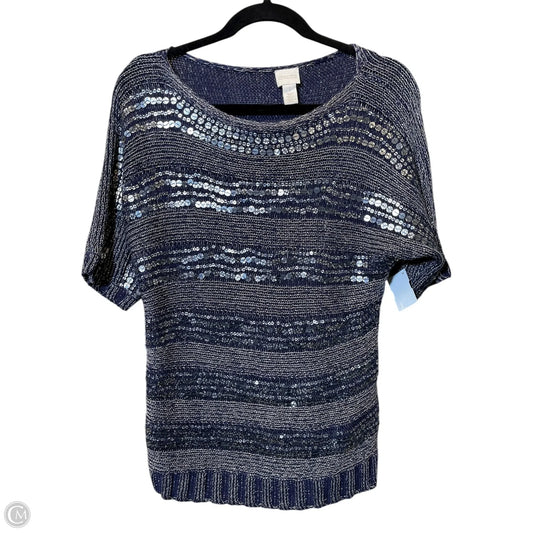 Blouse Short Sleeve By Chicos In Navy, Size: M