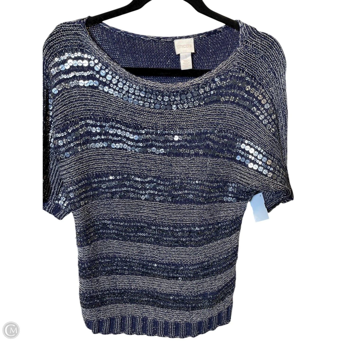 Blouse Short Sleeve By Chicos In Navy, Size: M