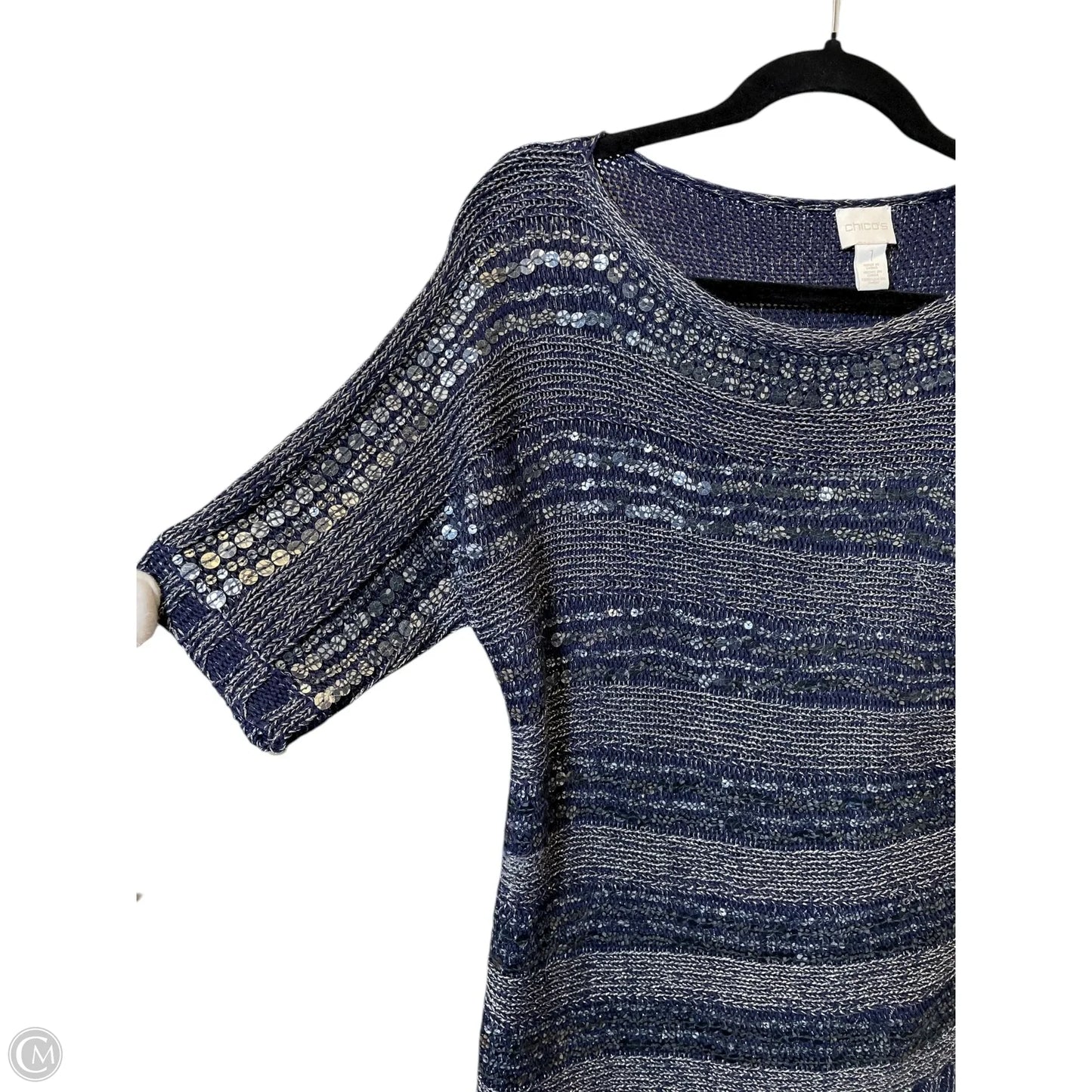 Blouse Short Sleeve By Chicos In Navy, Size: M