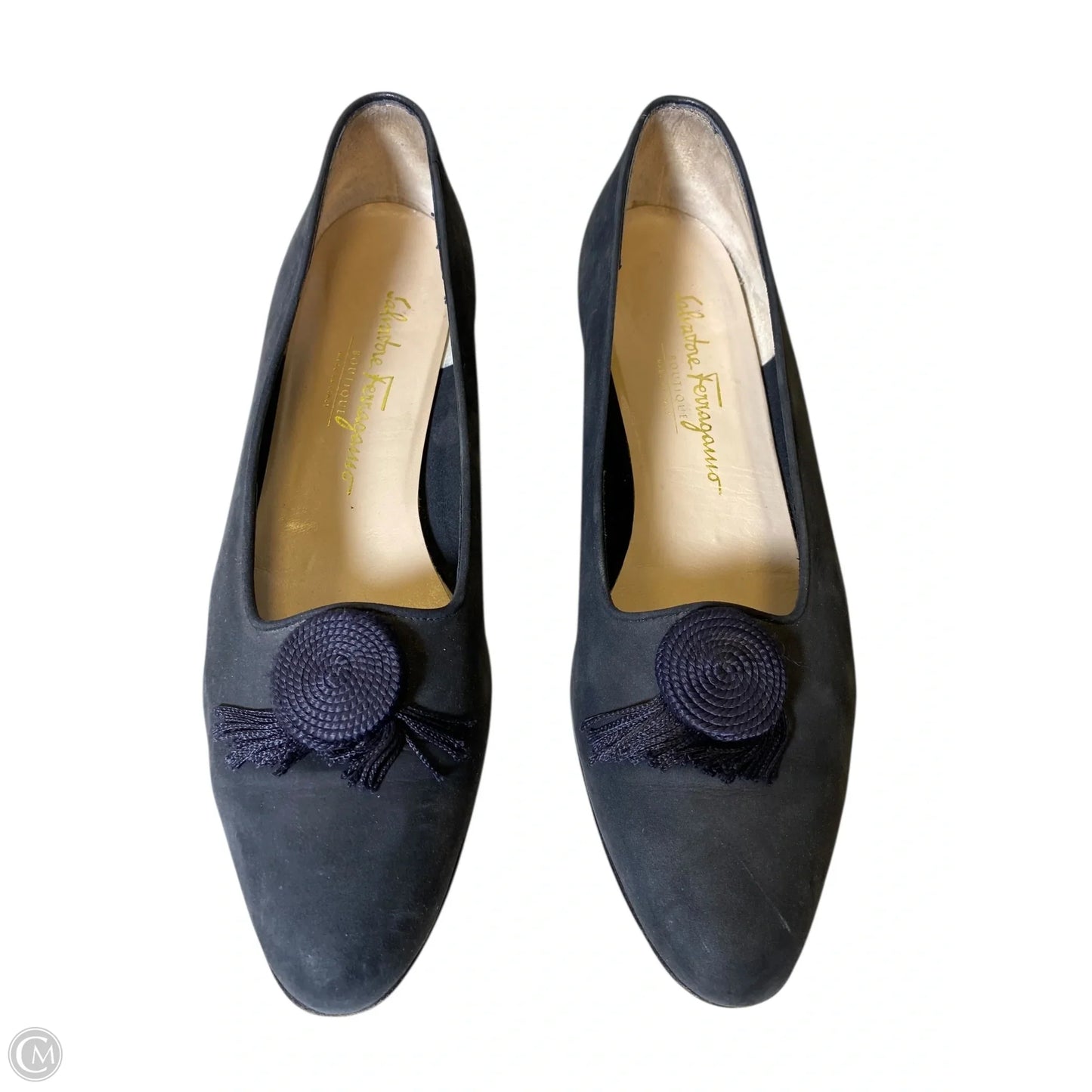 Shoes Luxury Designer By Ferragamo In Navy, Size: 10