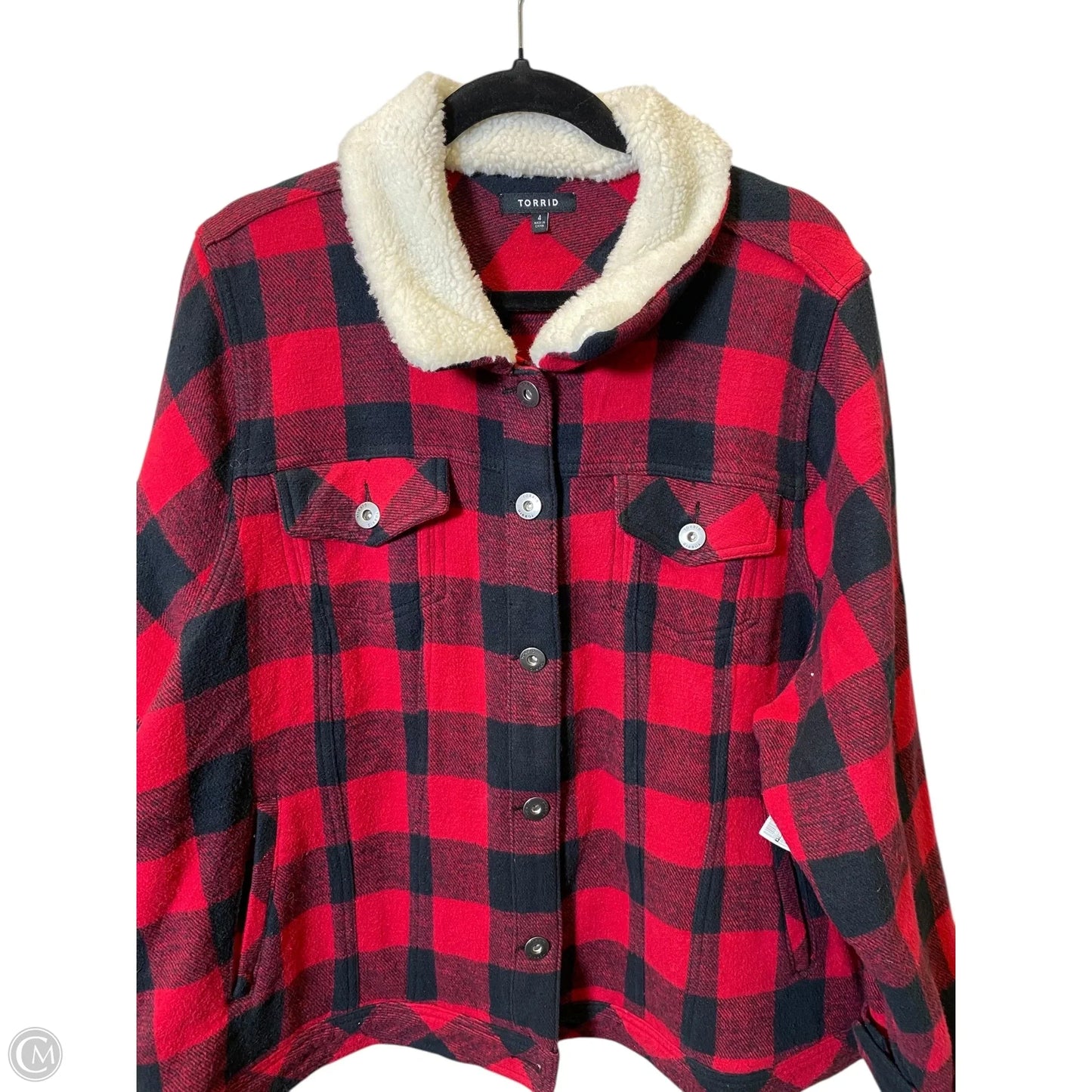 Jacket Faux Fur & Sherpa By Torrid In Black & Red, Size: 4x