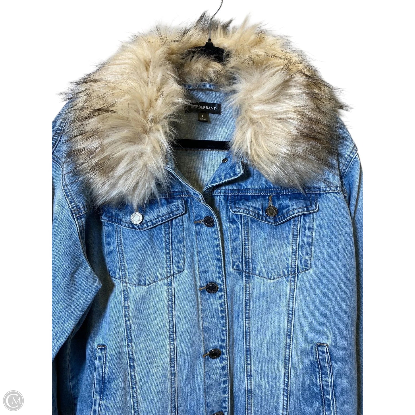 Jacket Denim By Clothes Mentor In Blue Denim, Size: L