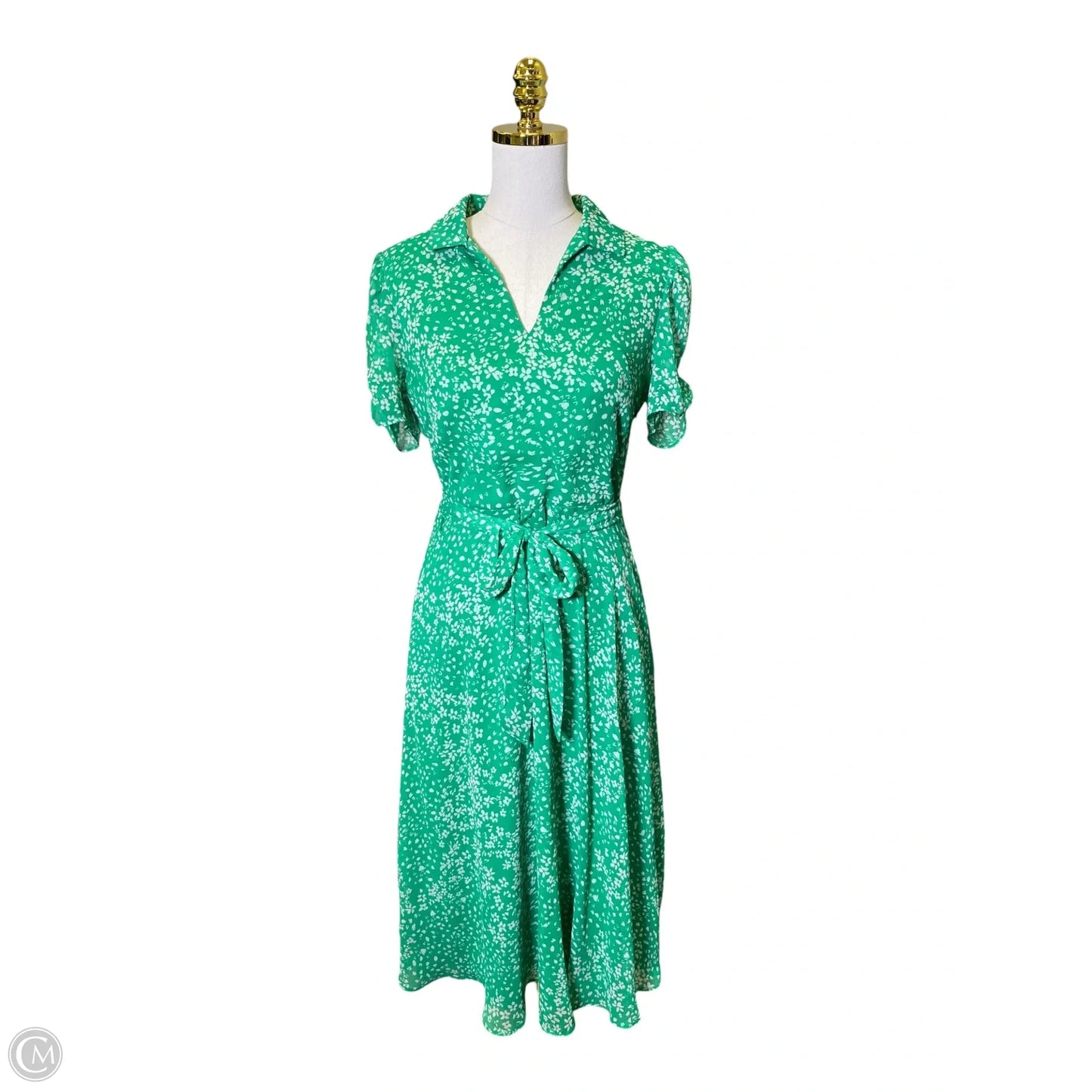 Dress Casual Midi By Dkny In Green & White, Size: M