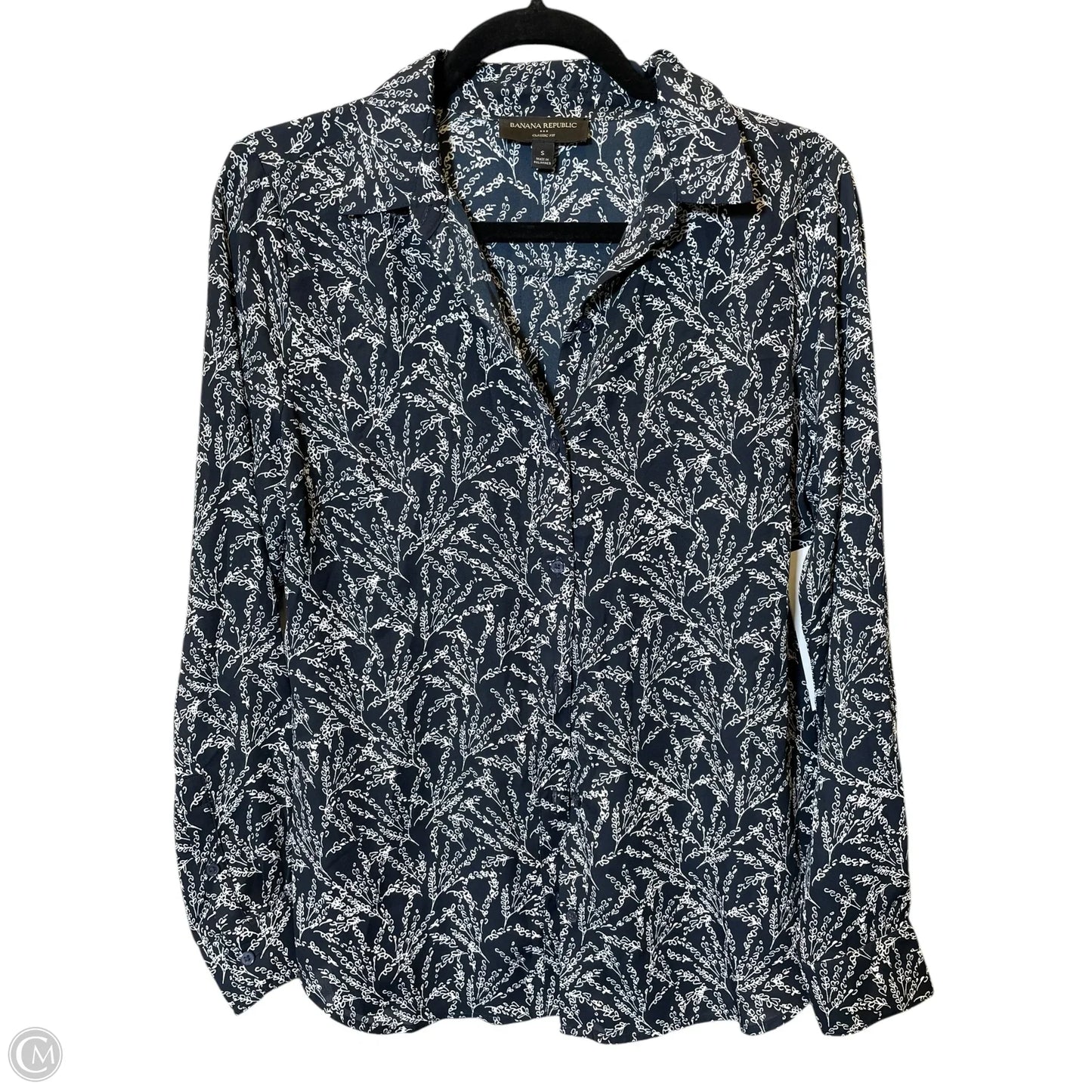 Blouse Long Sleeve By Banana Republic In Black & White, Size: S