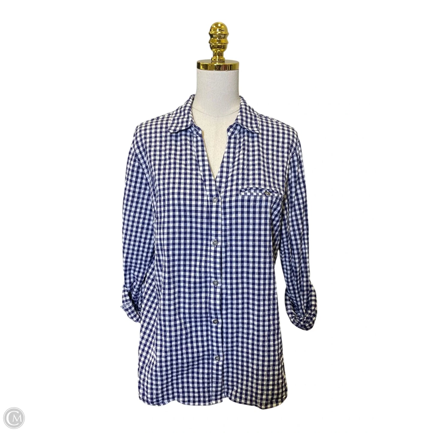 Top Long Sleeve By Kut In Blue & White, Size: Xl