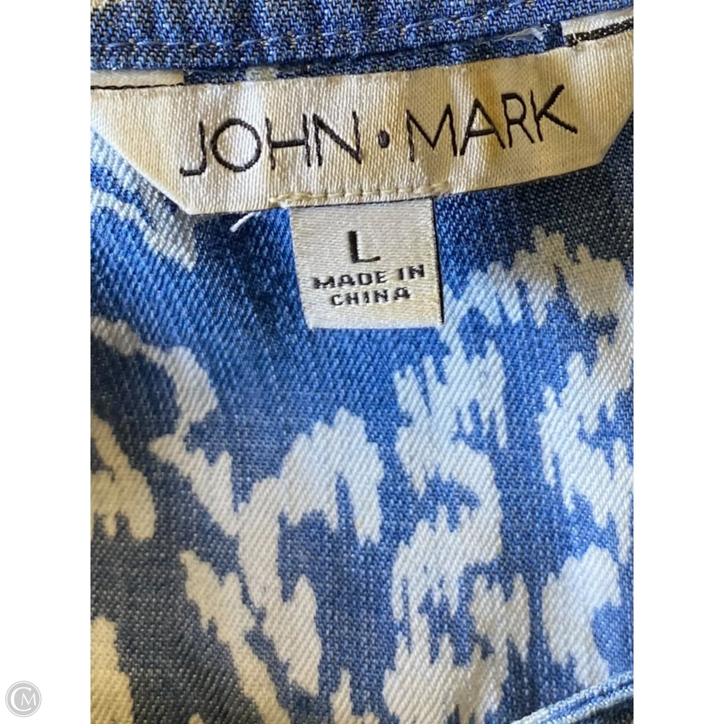 Blouse 3/4 Sleeve By John Mark In Blue & White, Size: L