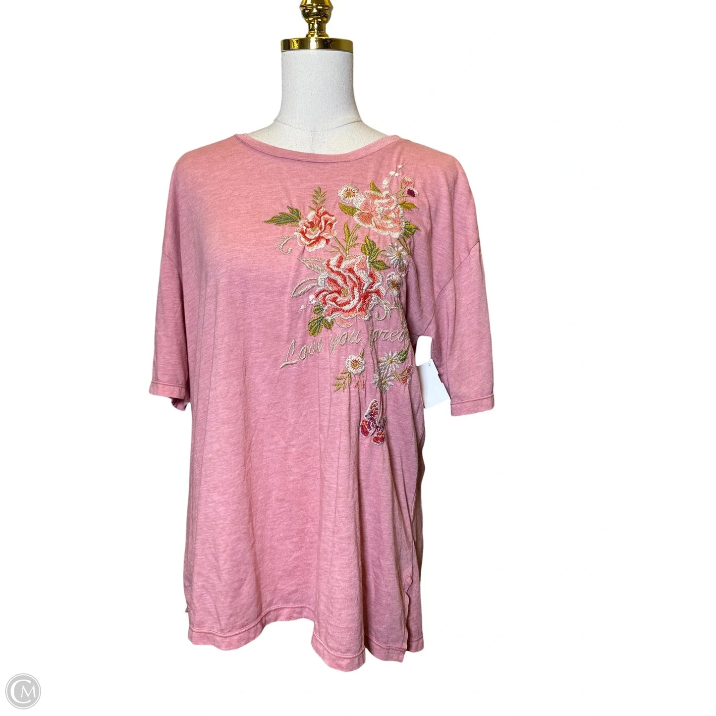 Top Short Sleeve By Johnny Was In Pink, Size: L
