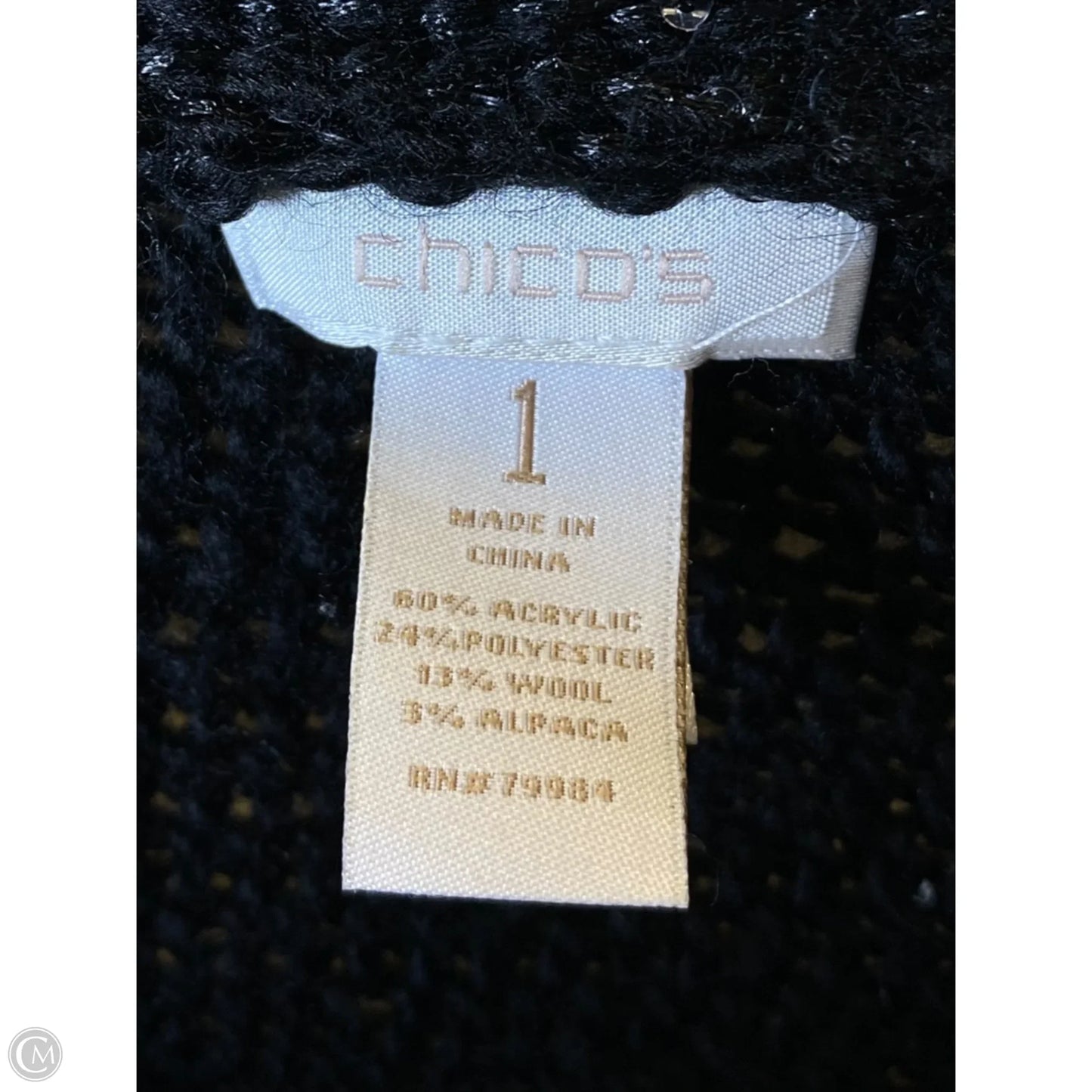 Sweater By Chicos In Black & Silver, Size: M