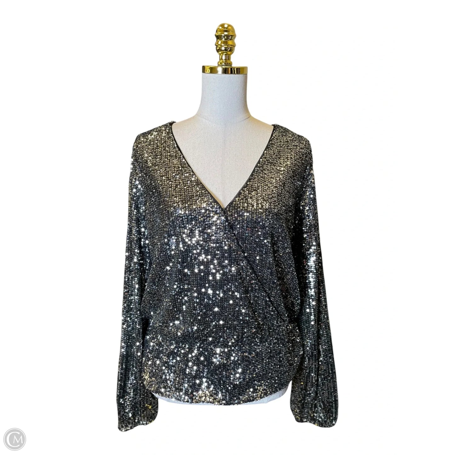 Top Long Sleeve By White House Black Market In Black & Silver, Size: L