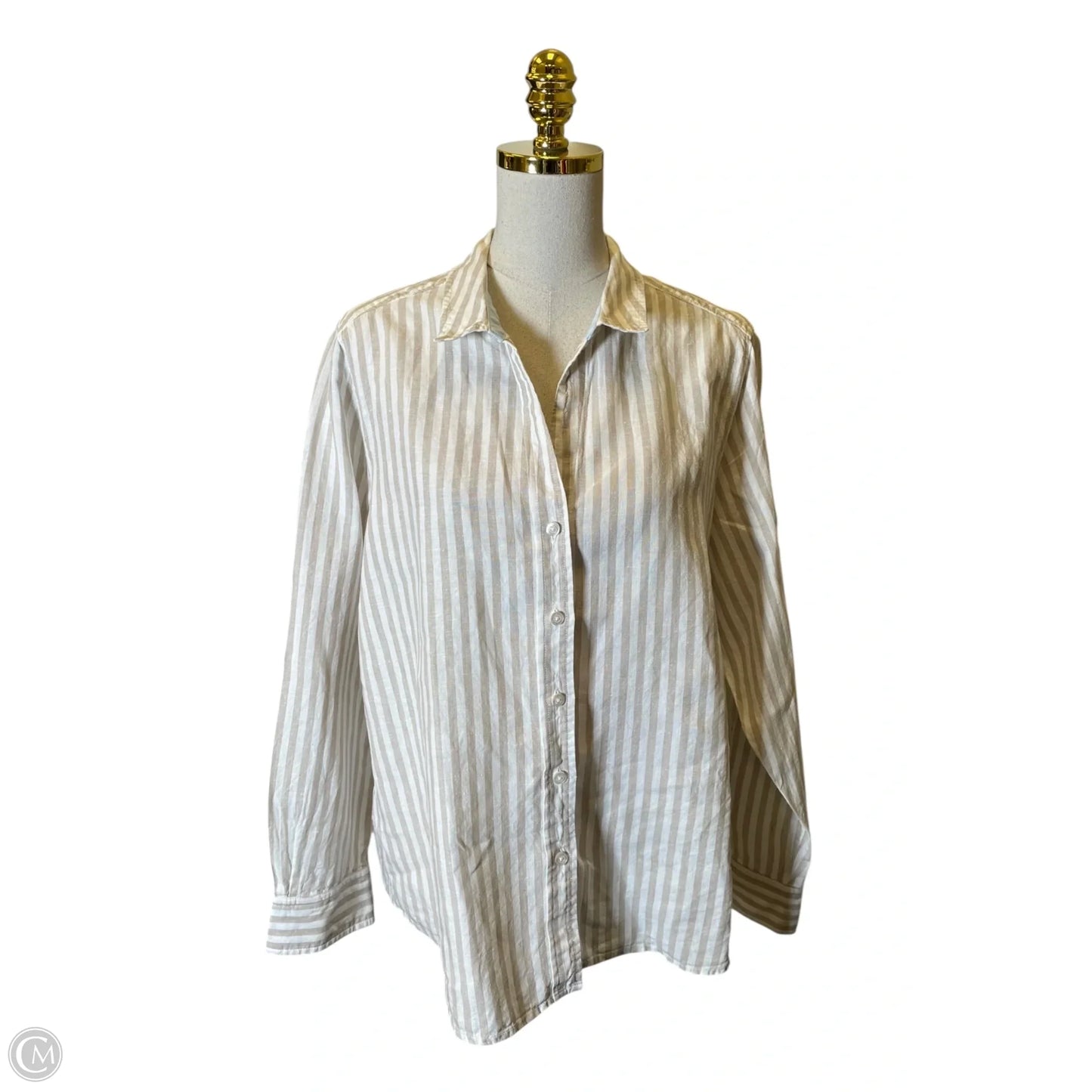 Top Long Sleeve By Tommy Bahama In Tan & White, Size: Xl