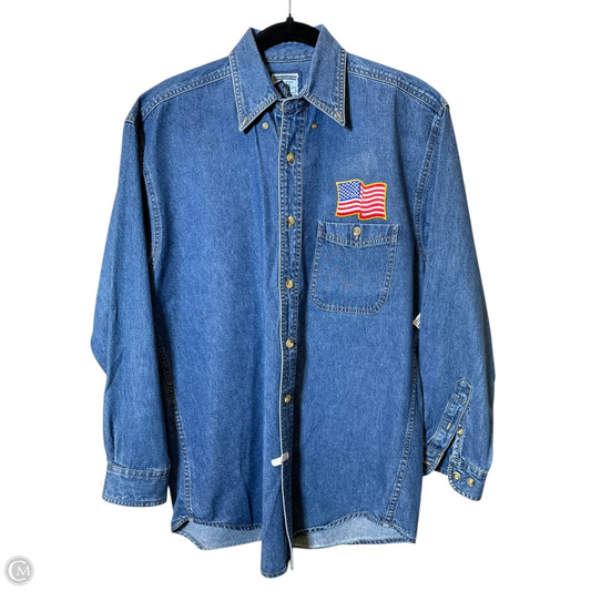 Blouse Long Sleeve By Lee In Blue Denim, Size: S