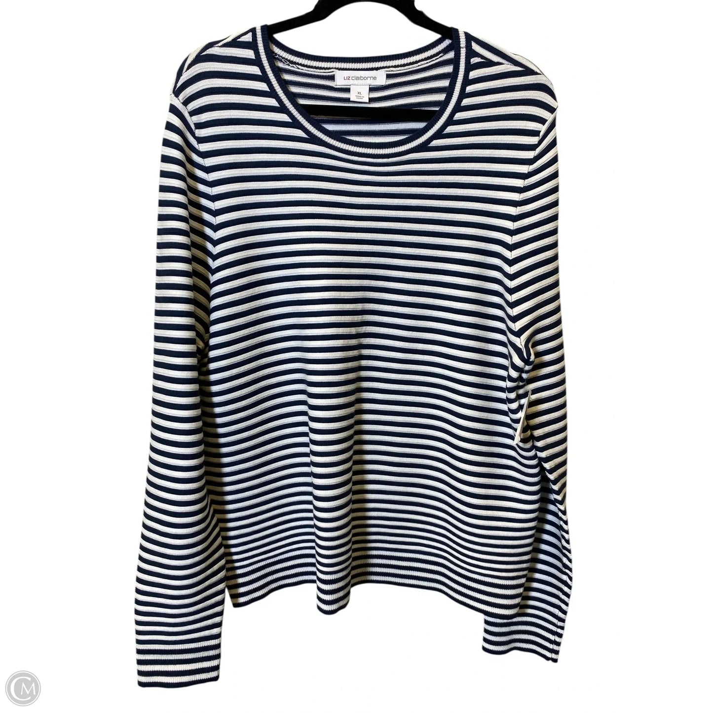Sweater By Liz Claiborne In Blue & White, Size: Xl