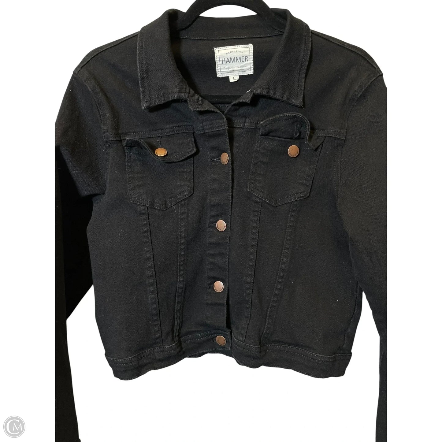 Jacket Denim By Clothes Mentor In Black, Size: L