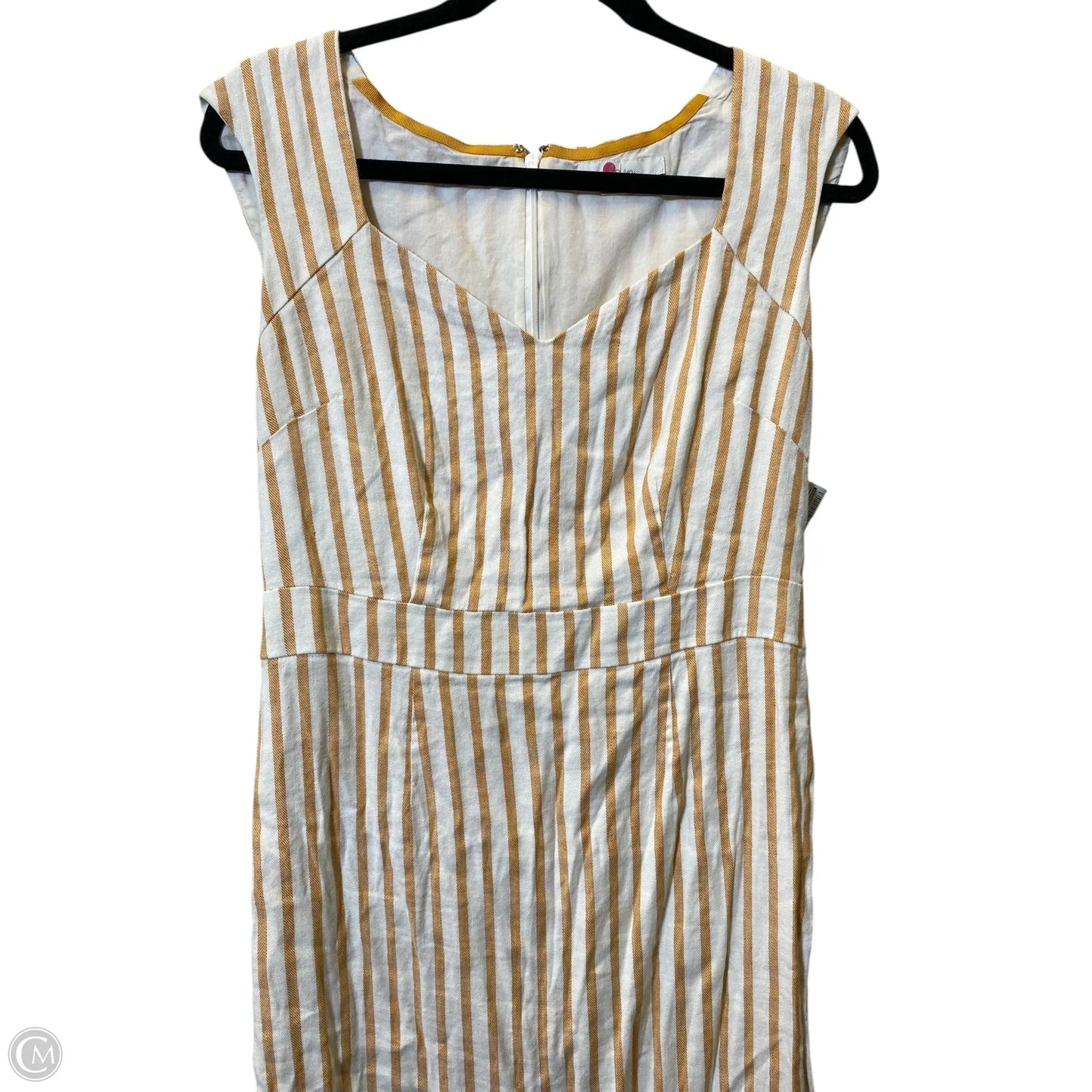 Dress Casual Midi By Boden In White & Yellow, Size: 8