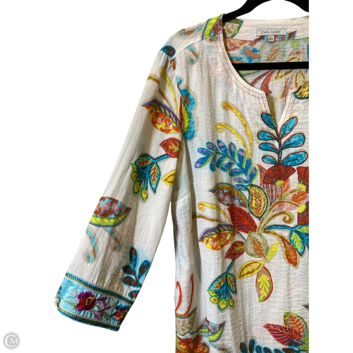 Top 3/4 Sleeve By John Mark In Multi-colored, Size: L