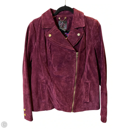 Jacket Moto By Isaac Mizrahi Live Qvc In Maroon, Size: 12