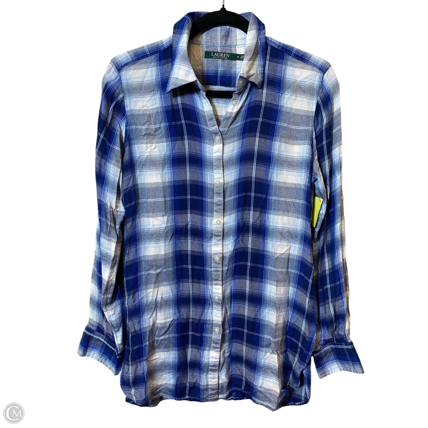 Blouse Long Sleeve By Lauren By Ralph Lauren In Blue & White, Size: M