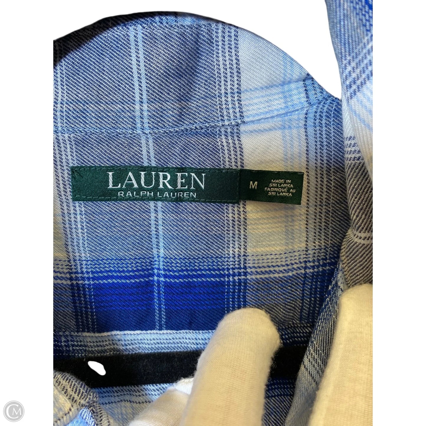 Blouse Long Sleeve By Lauren By Ralph Lauren In Blue & White, Size: M
