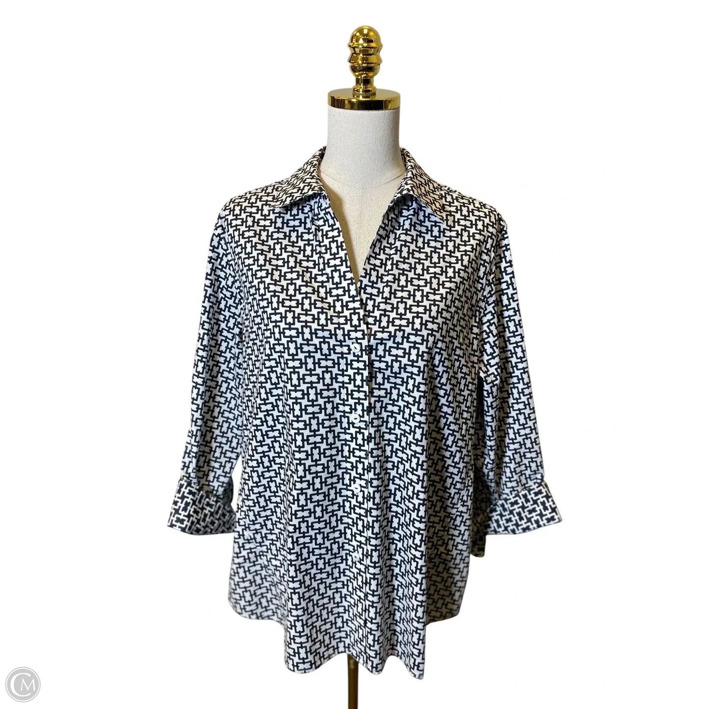 Top Long Sleeve By Foxcroft In Black & White, Size: Xl