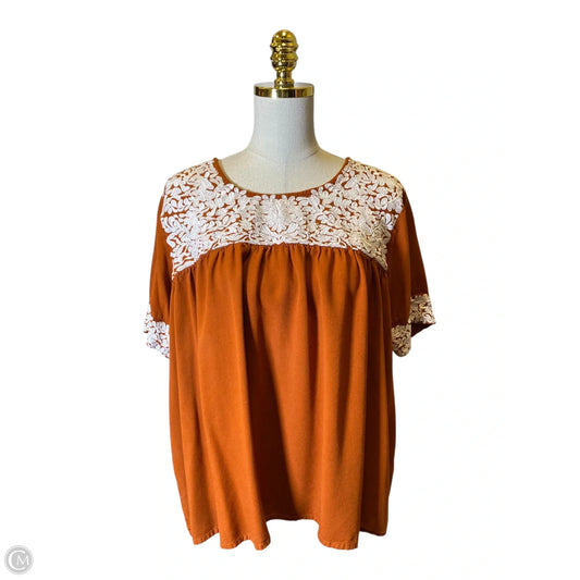 Top Short Sleeve By Parsley & Sage In Orange & White, Size: 1x