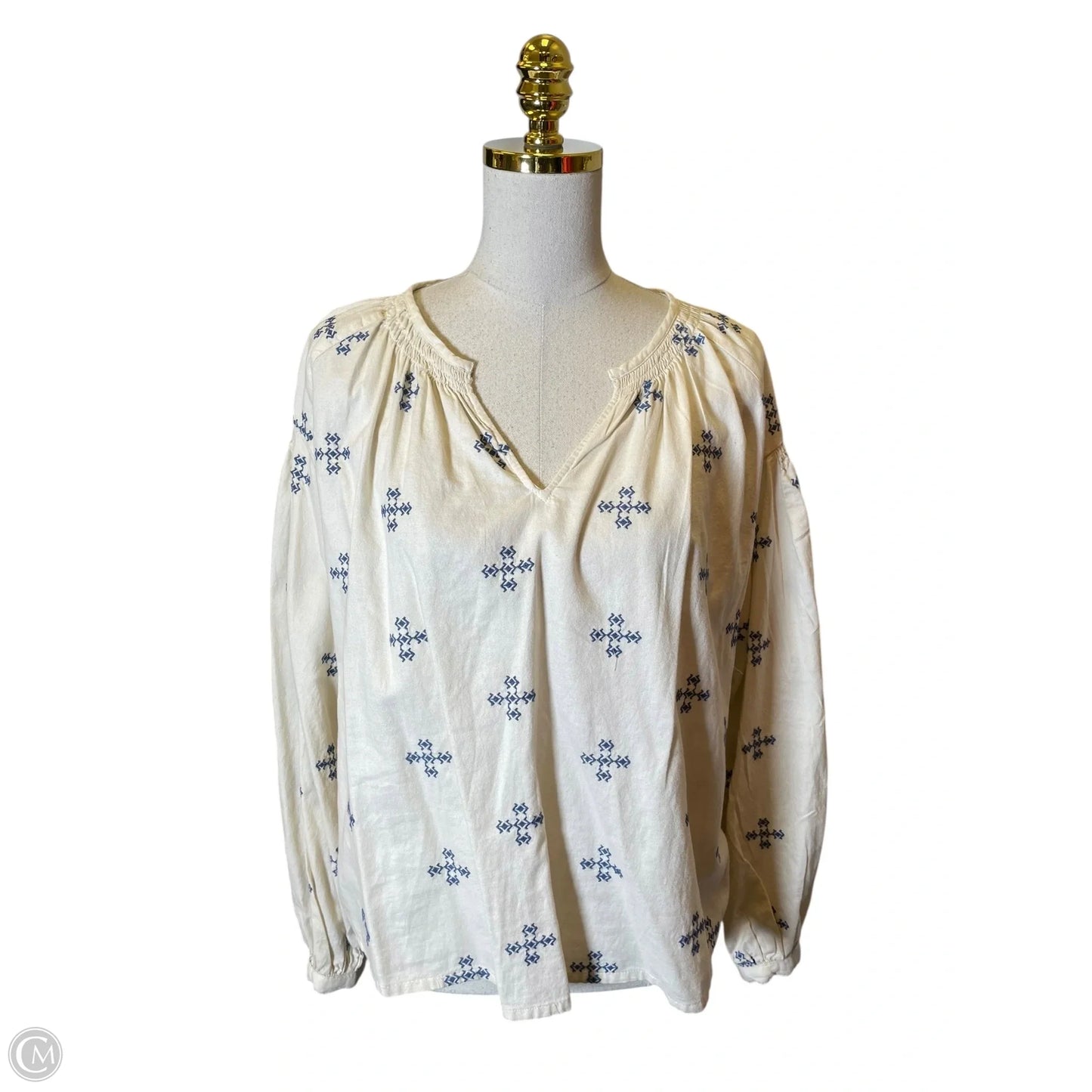 Top Long Sleeve By Ana In Blue & Tan, Size: L