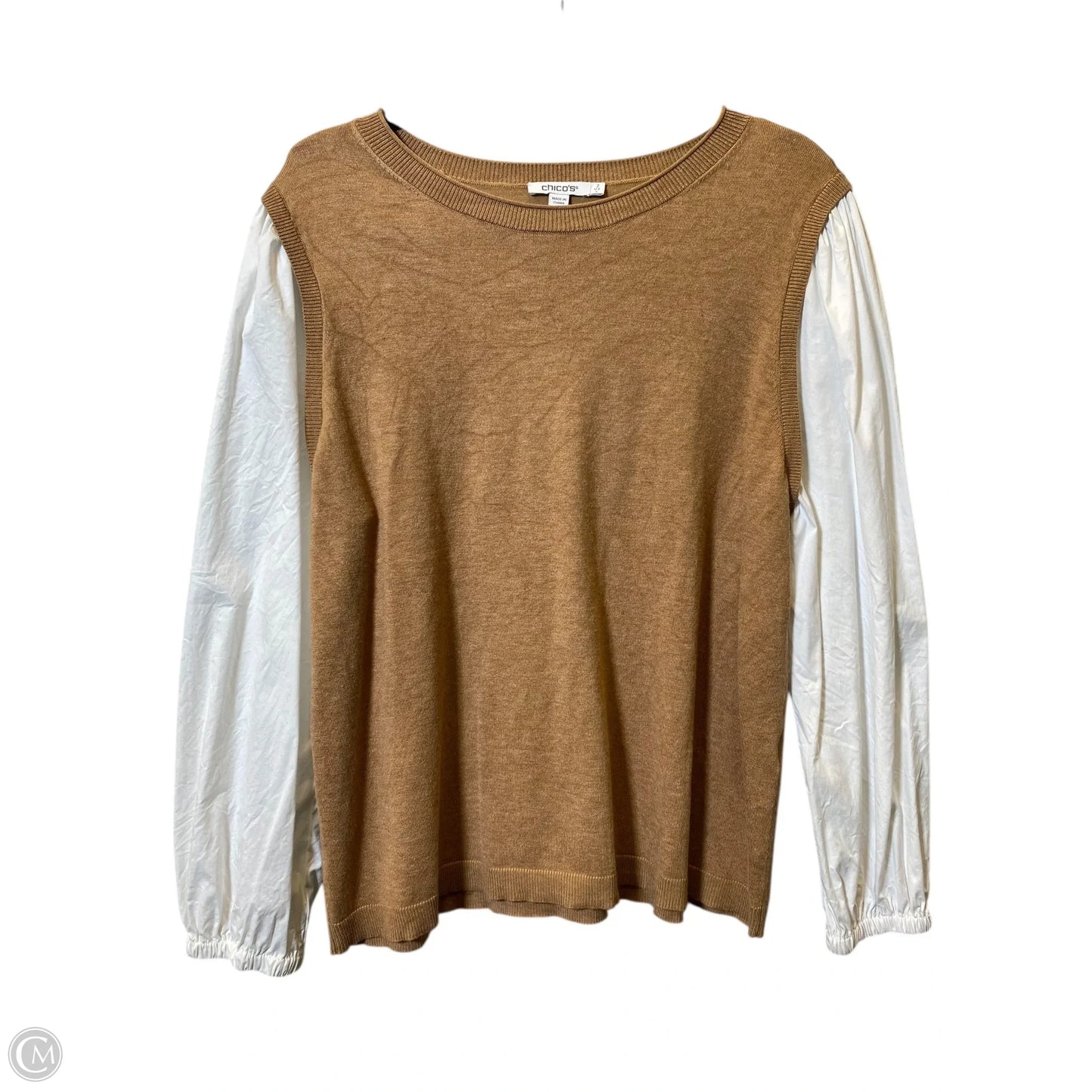 Top Long Sleeve By Chicos In Brown & White, Size: L
